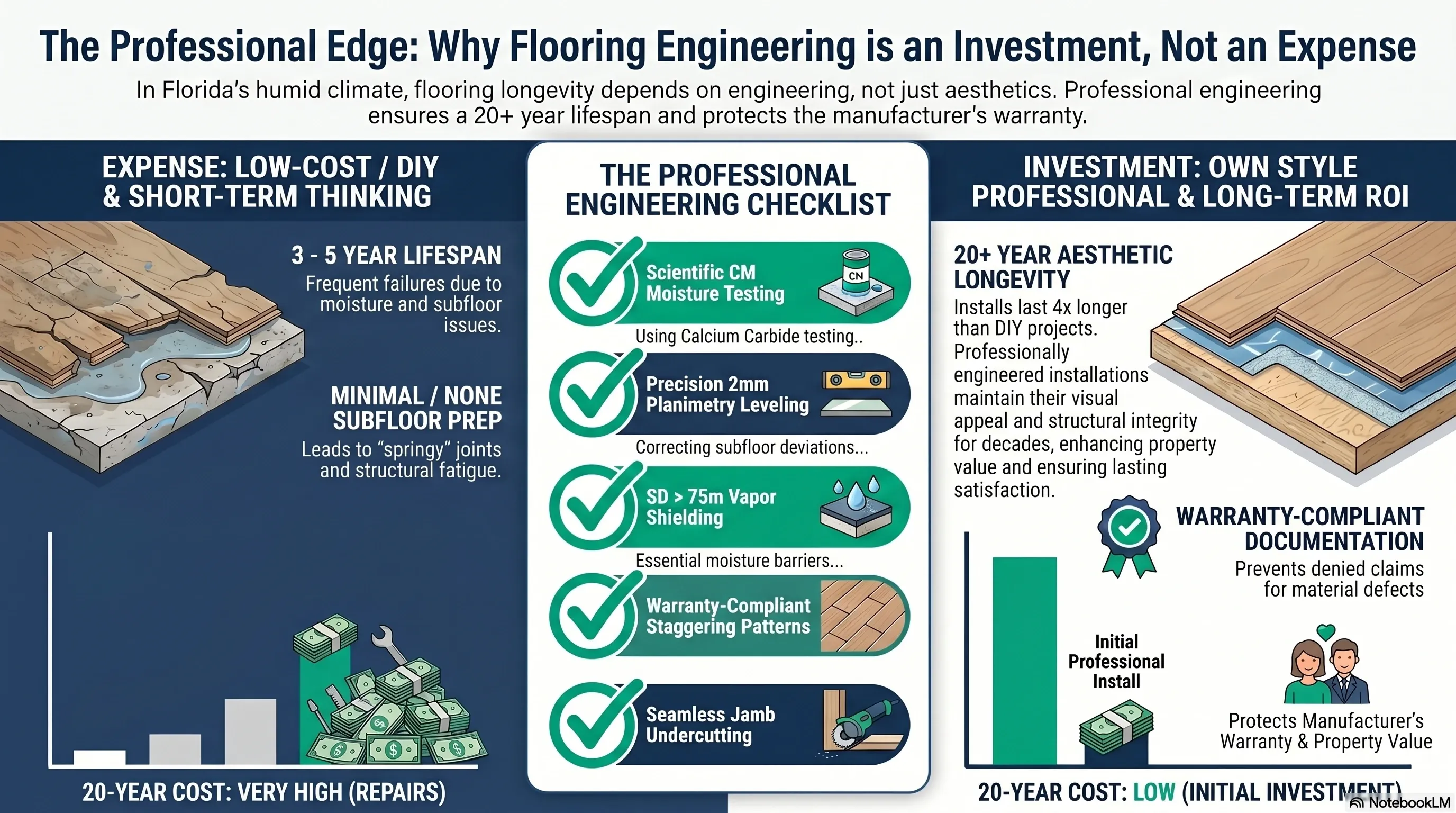 Checklist of technical steps in a professional flooring installation