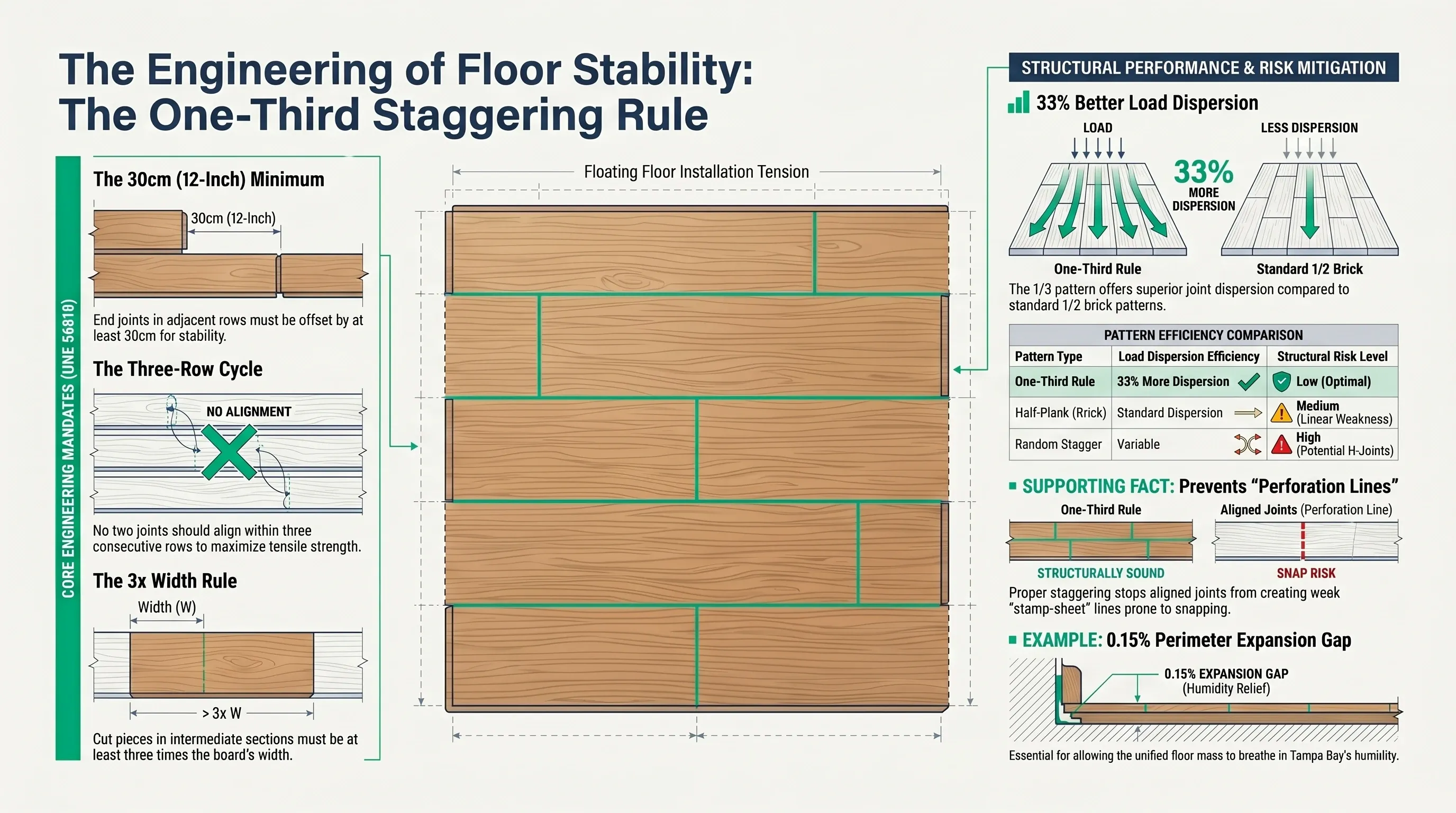 Installer marking one-third offset positions on laminate planks before installation