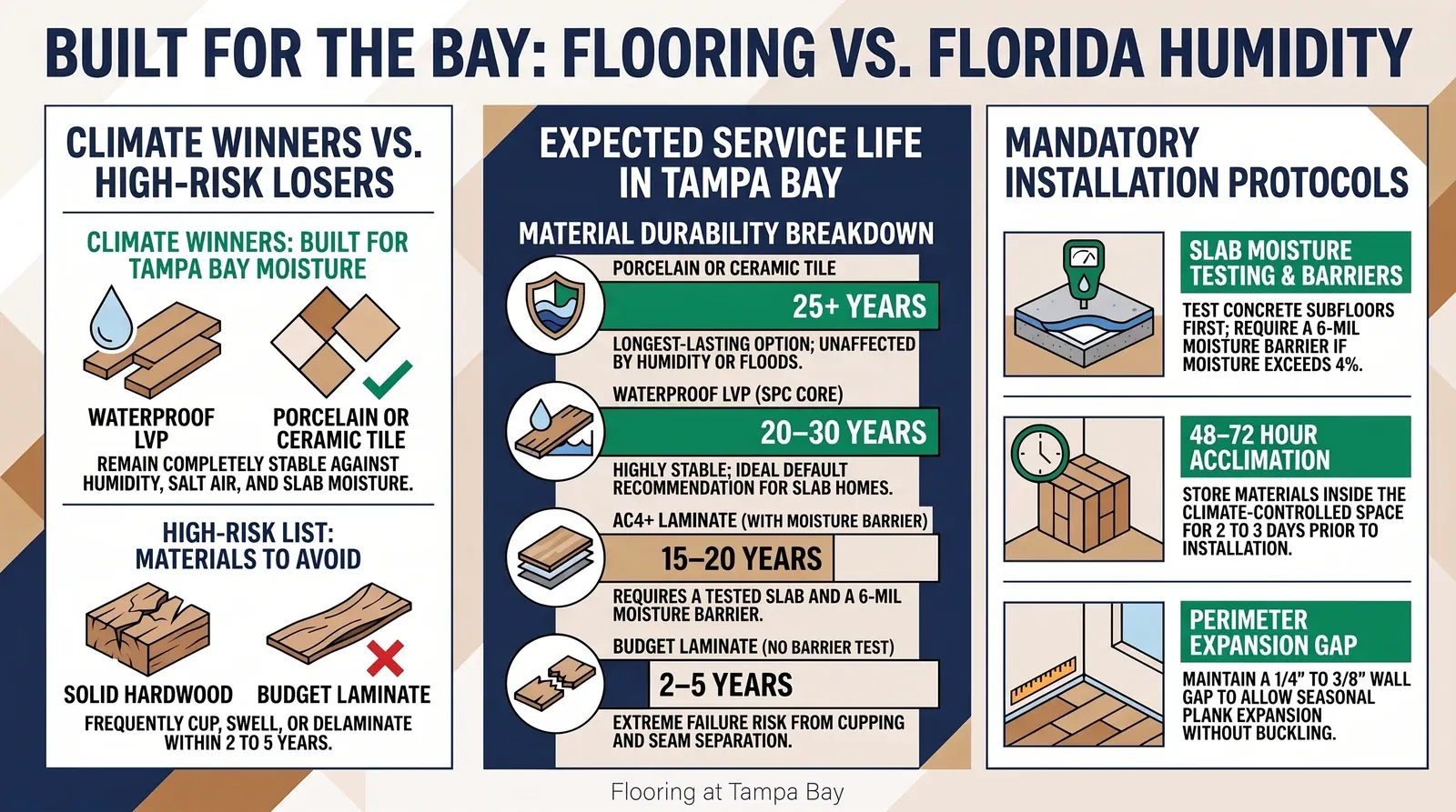 Built for the Bay: which floors survive Florida humidity, their service life in Tampa Bay and the installation protocols that protect them