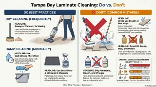 Laminate floor cleaning routine for Tampa Bay Florida showing correct methods and products to avoid in humid climate