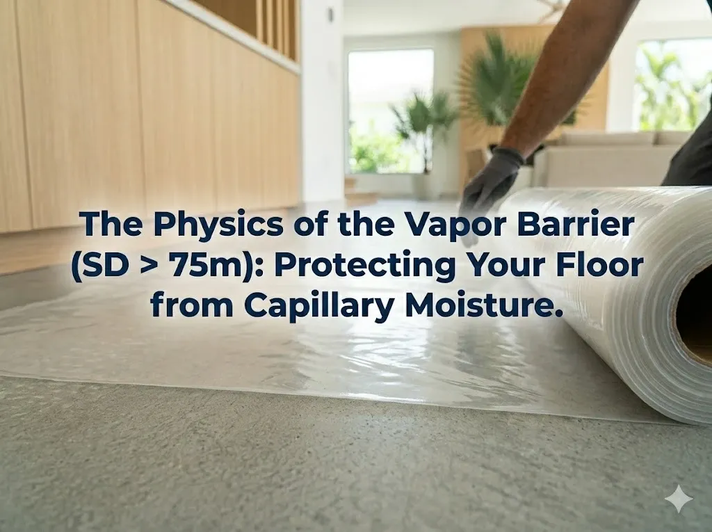 Professional installation of a 0.2 mm PE vapor barrier over a concrete subfloor in a Florida home