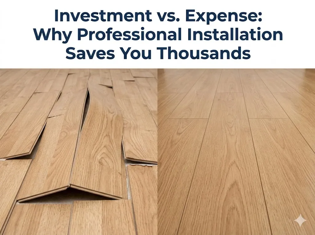 Comparison between a failed DIY floor and a professional laminate installation in a Tampa Bay home