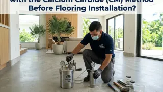 Professional flooring moisture test on a concrete slab in a Tampa Bay home