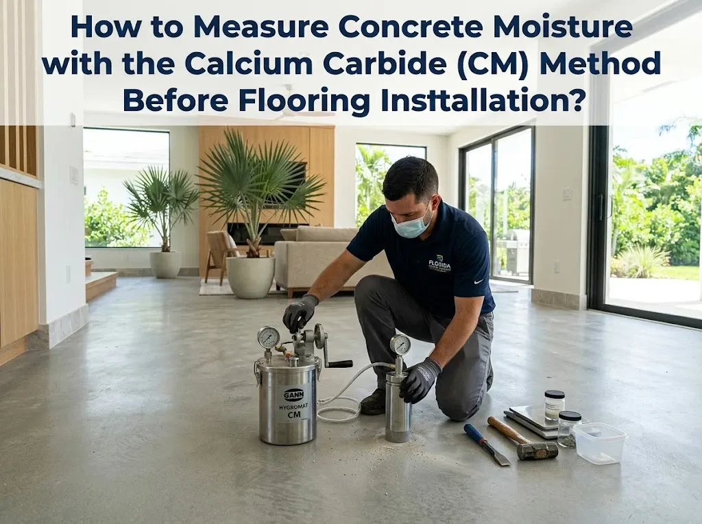 Professional flooring moisture test on a concrete slab in a Tampa Bay home