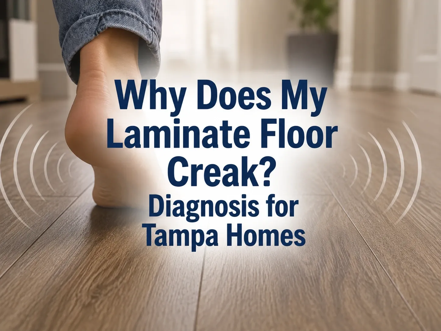 Person walking on a creaking laminate floor in a Tampa Bay home highlighting joint noise issues