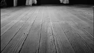 Worn wide pine floorboards in an upstairs room of a stone farmhouse in Hope, Kansas, photographed for the Historic American Buildings Survey