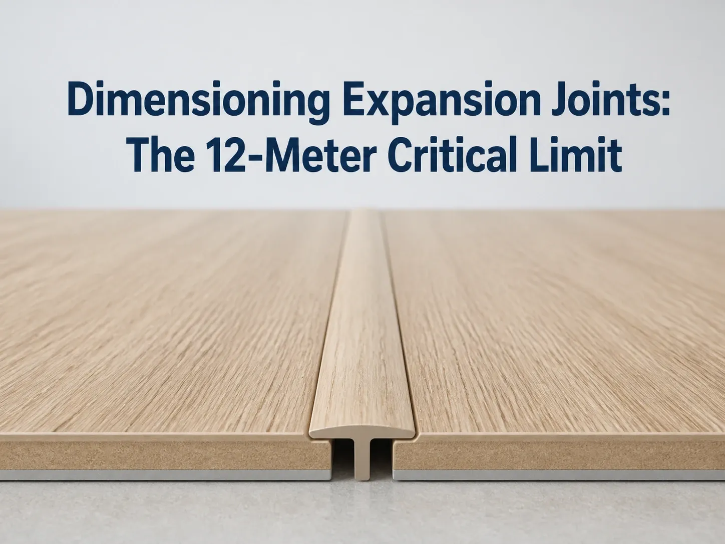 T-profile expansion joint installed at the 12-meter threshold in a large open-plan home connecting living room and kitchen laminate floor
