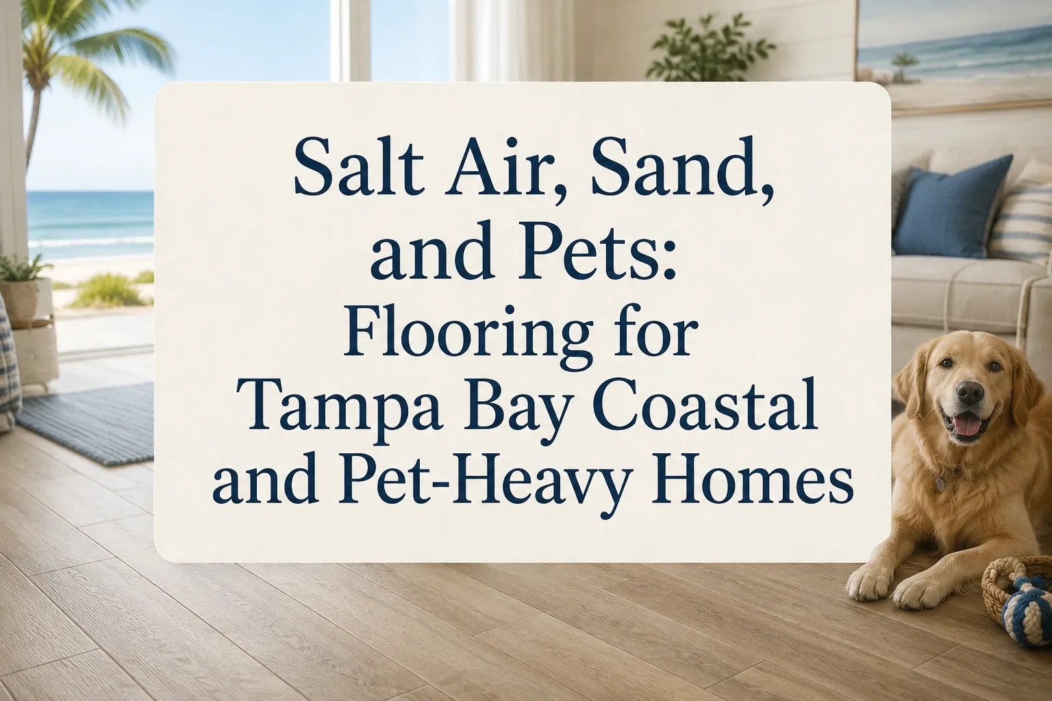 Large dog lying on textured LVP flooring in a coastal Tampa Bay home near a glass door